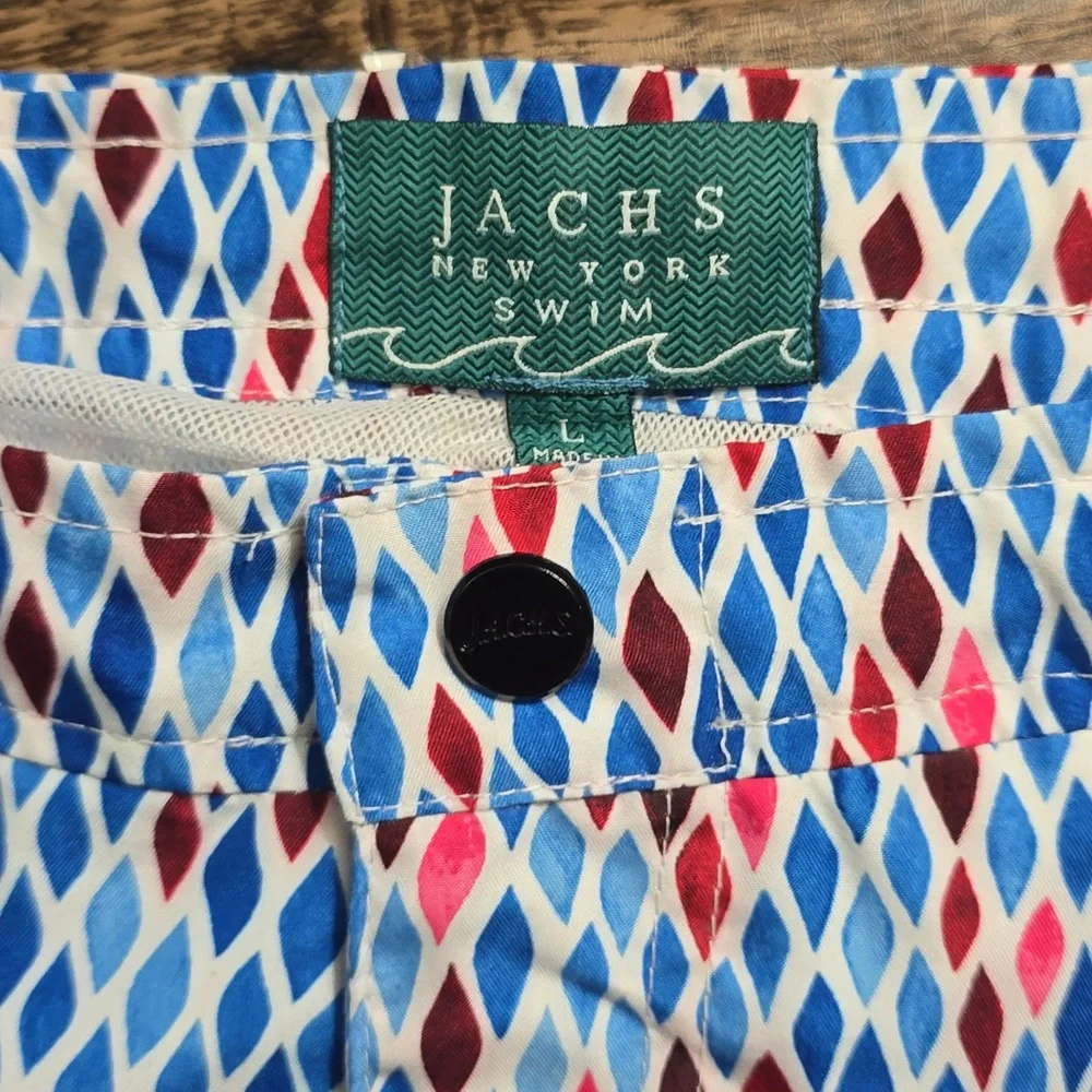 JACH'S Patterned Swim Trunks Blue, Pink, Red &‎ White Sz L New Lined